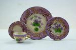 4pc Place Setting - Violets & Raised Gold